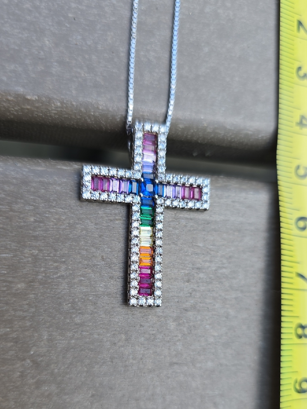 Sterling Silver Rainbow Cross Pendant Necklace - Multicolor